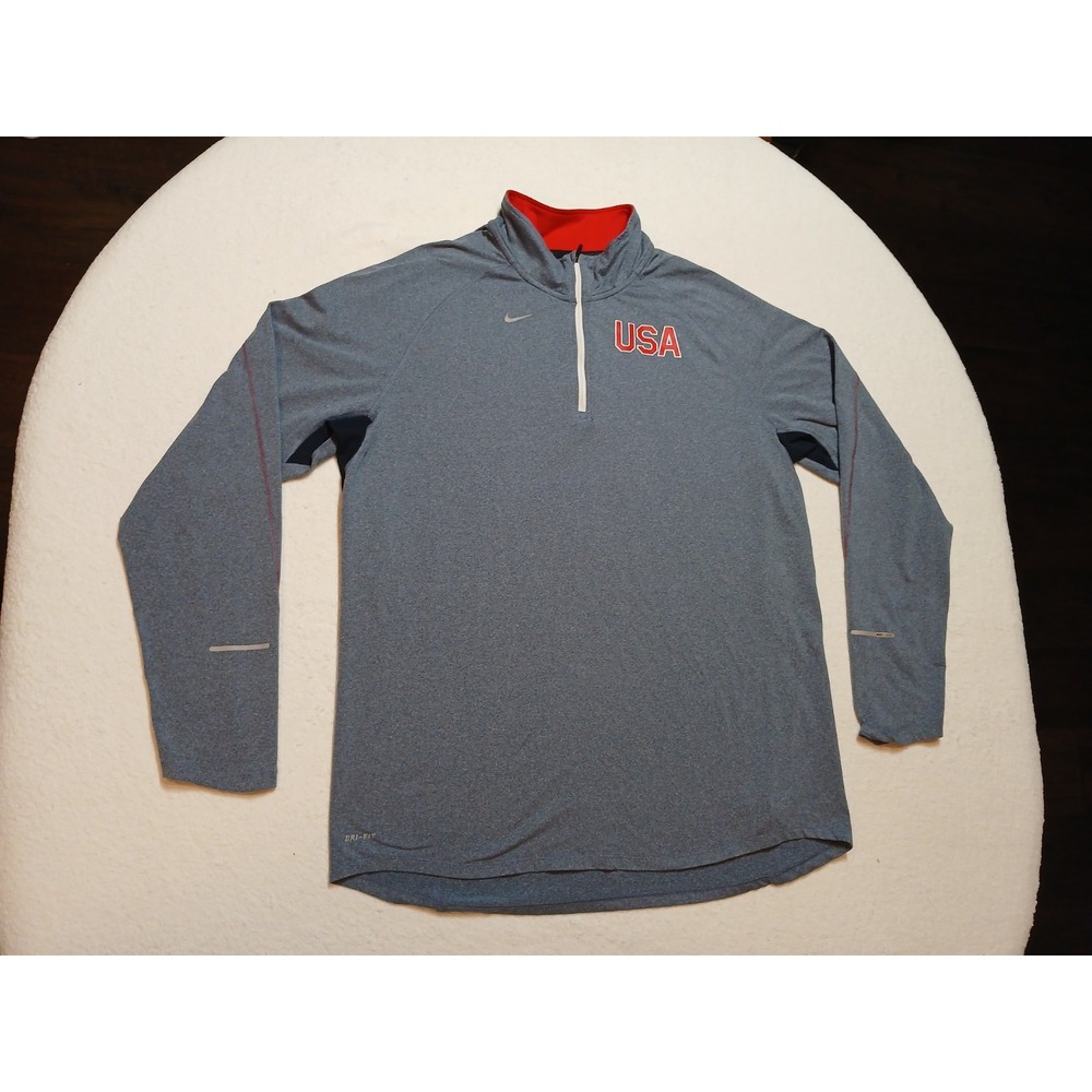 Nike Team USA Running Dri-Fit 1/4 Zip Pullover Jacket Mens XL Blue 512554-497